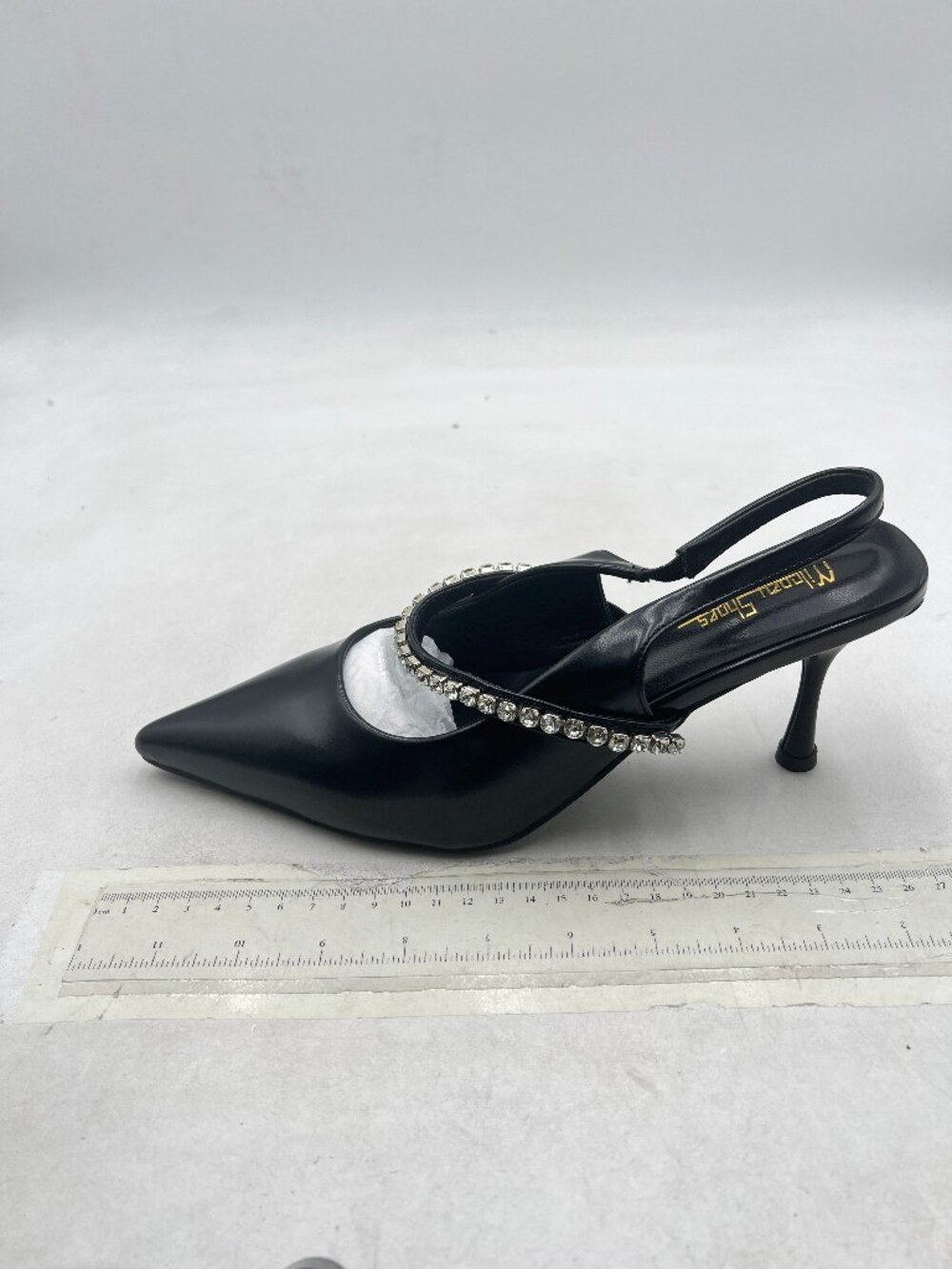 Milooey Shoes Black Slingback High Heel Pointed Toe Crystal Strap Pumps